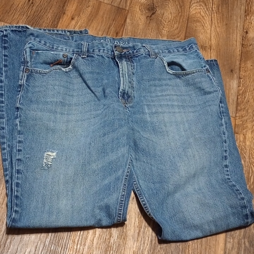 Aeropostale Men's Straight Blue Jeans With Distressed Leather Patch Vintage Y2K - Picture 2 of 5